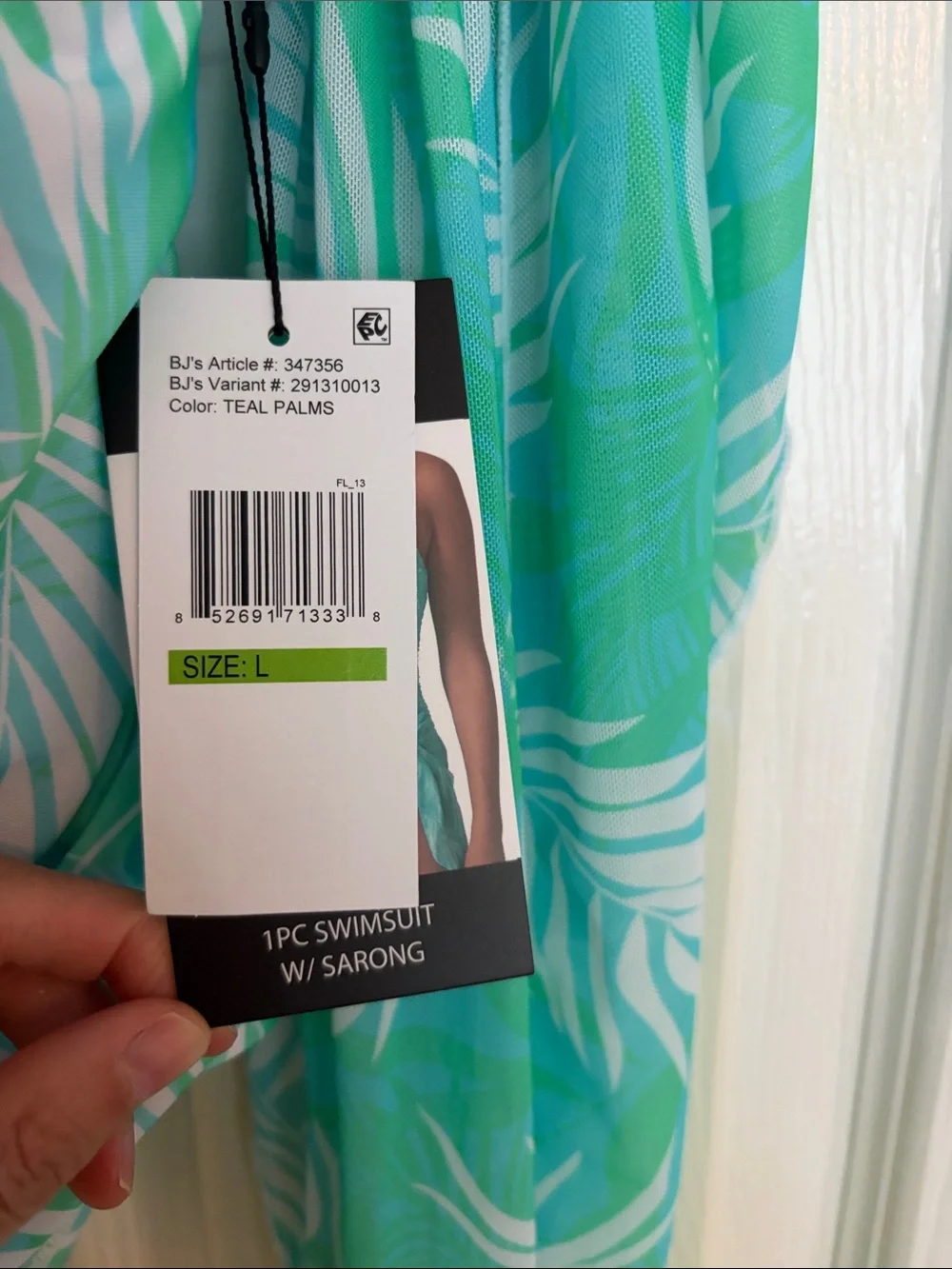 Nicole Miller Mint Green Tropical Leaf One-Piece Swimsuit with sarong size large